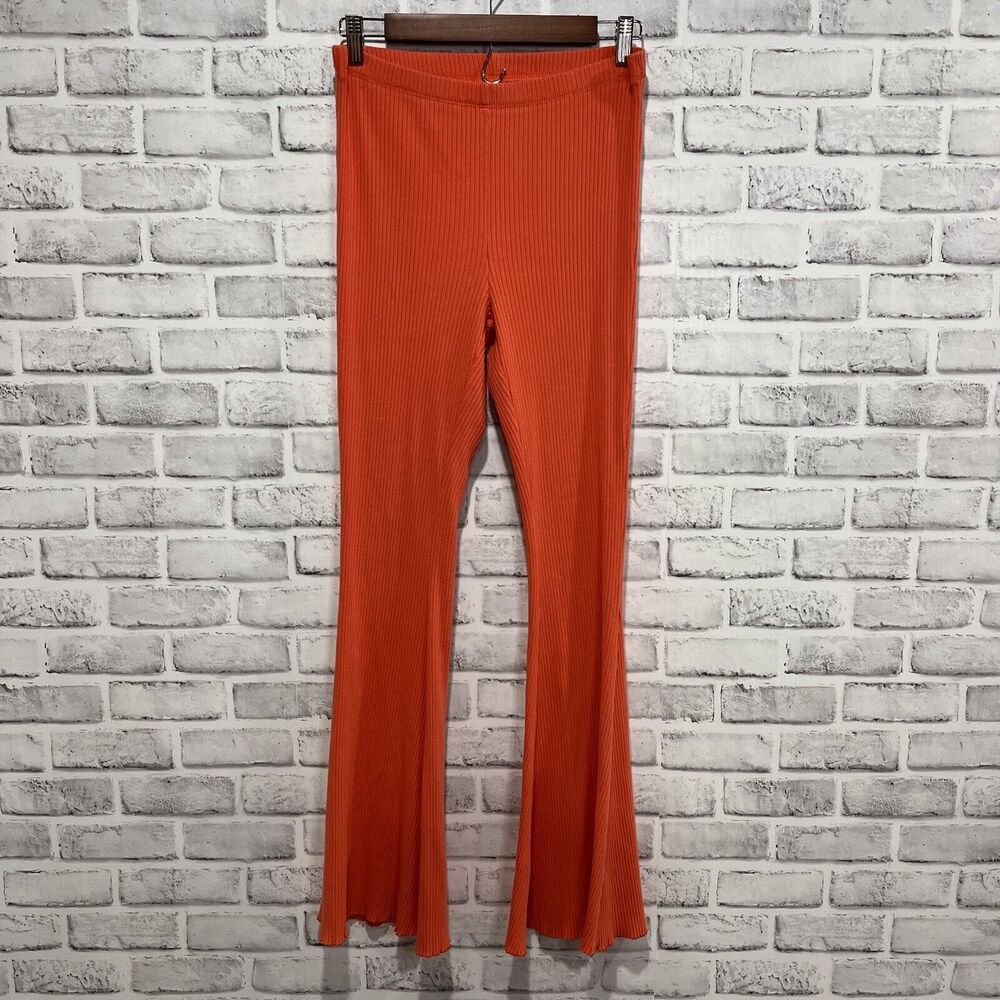 Aerie Kick-It Ribbed High Waisted Super Flare Pant Orange Size M